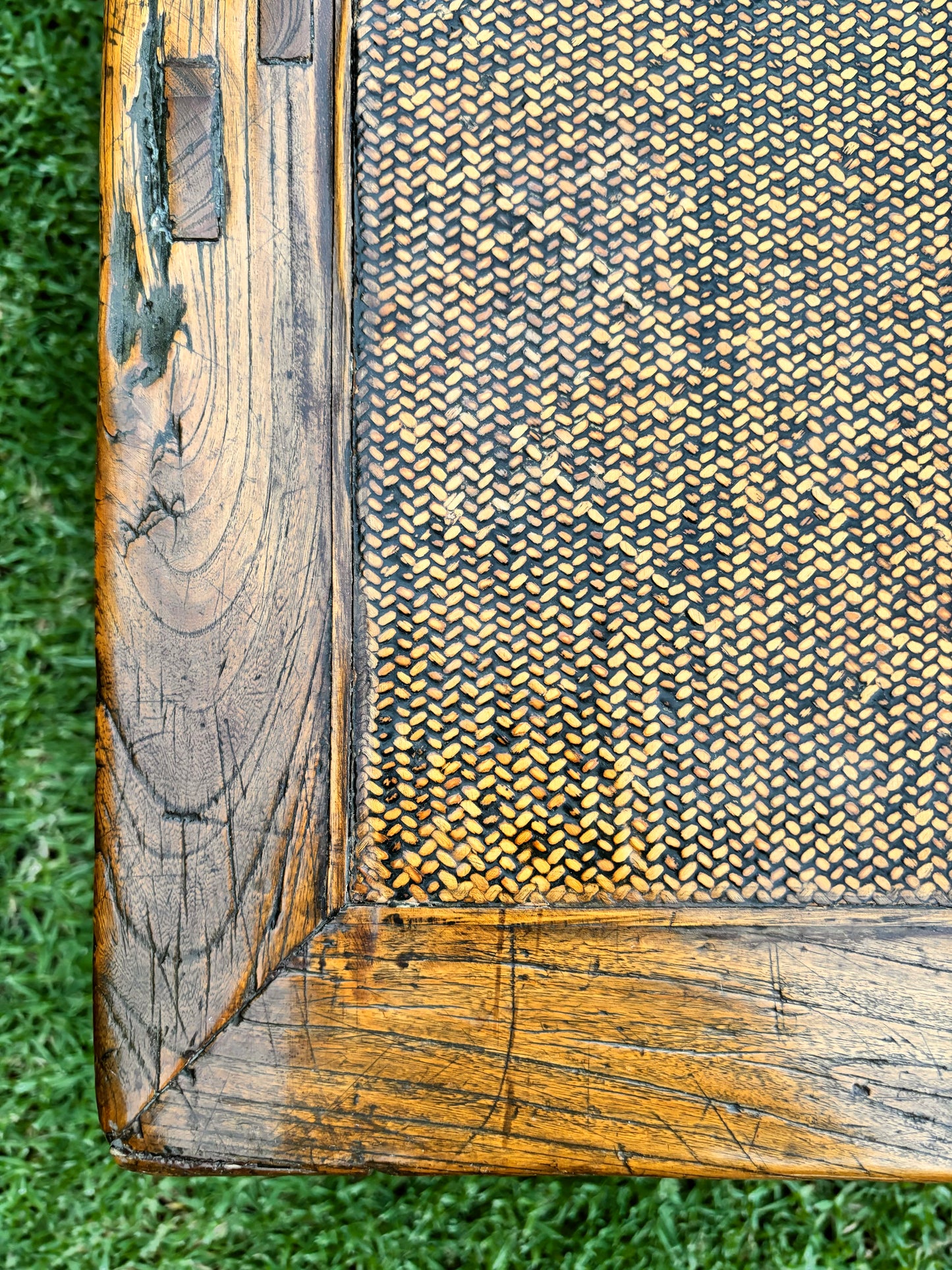 Antique Opium Bed Elm (Yumu) And Rattan - Daybed Or Coffee Table