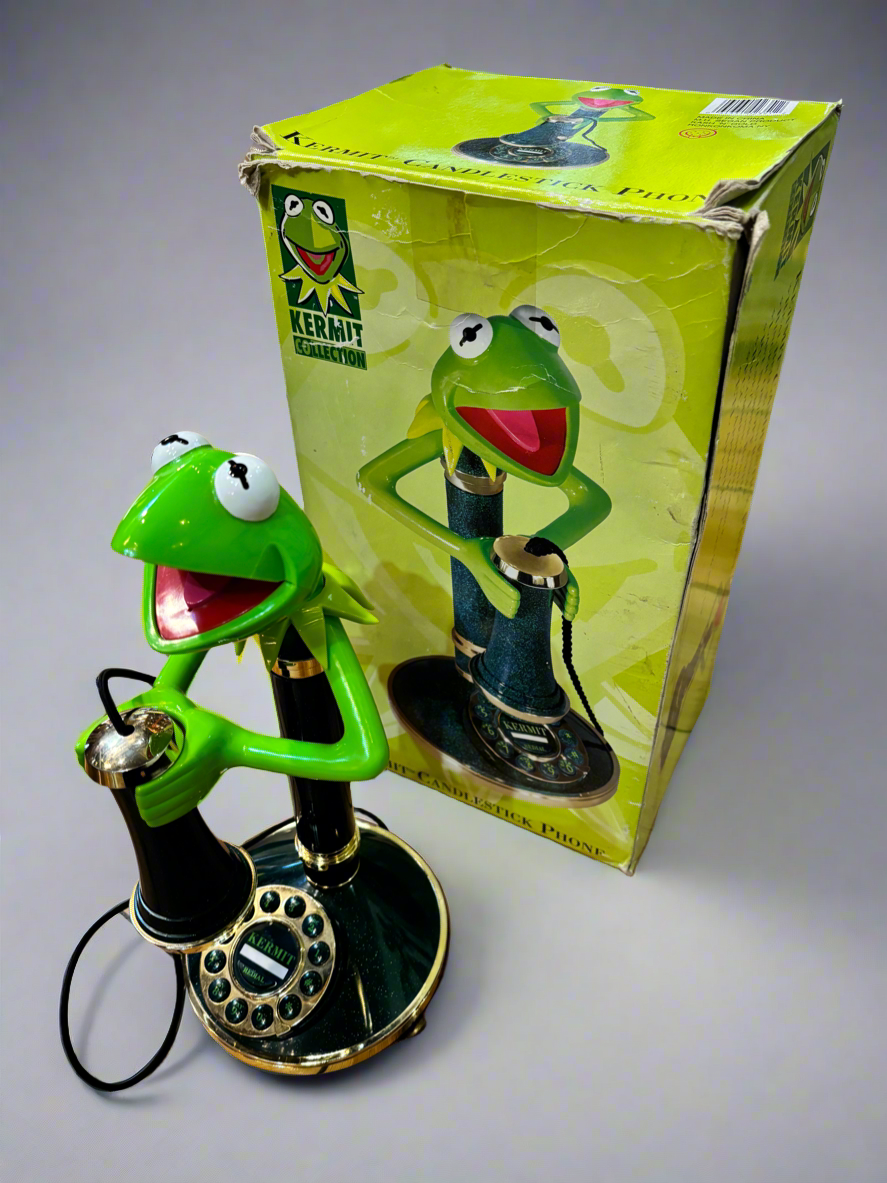 Rare Vintage Kermit The Frog Phone Muppet Sesame Street Collectible TeleMania Corded Candlestick Telephone