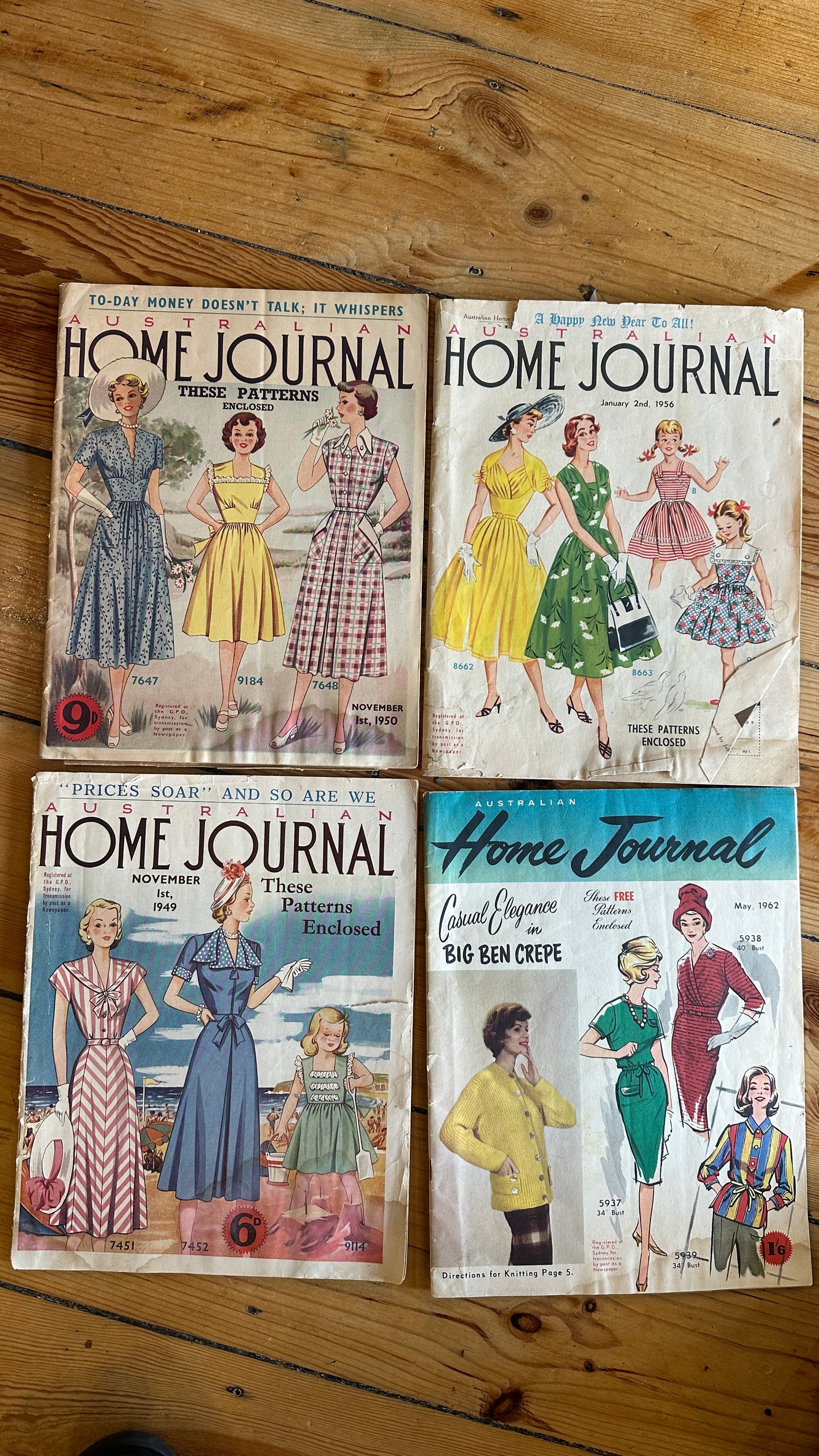 Vintage Australian Home
Journal magazines featuring knitwear and fashion patterns, $15 each