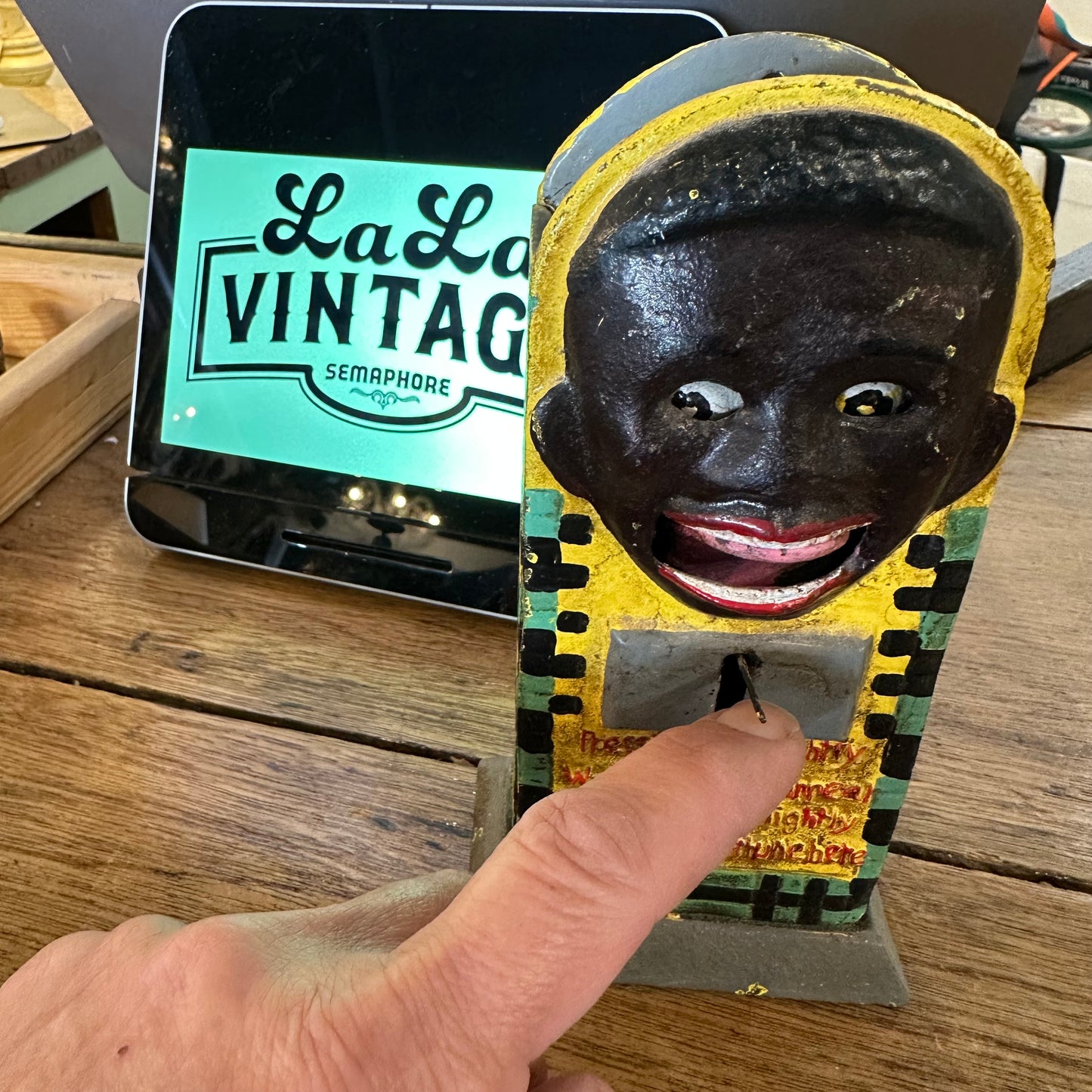 Black Americana Cast Iron Fortune Penny Saver Mechanical Bank