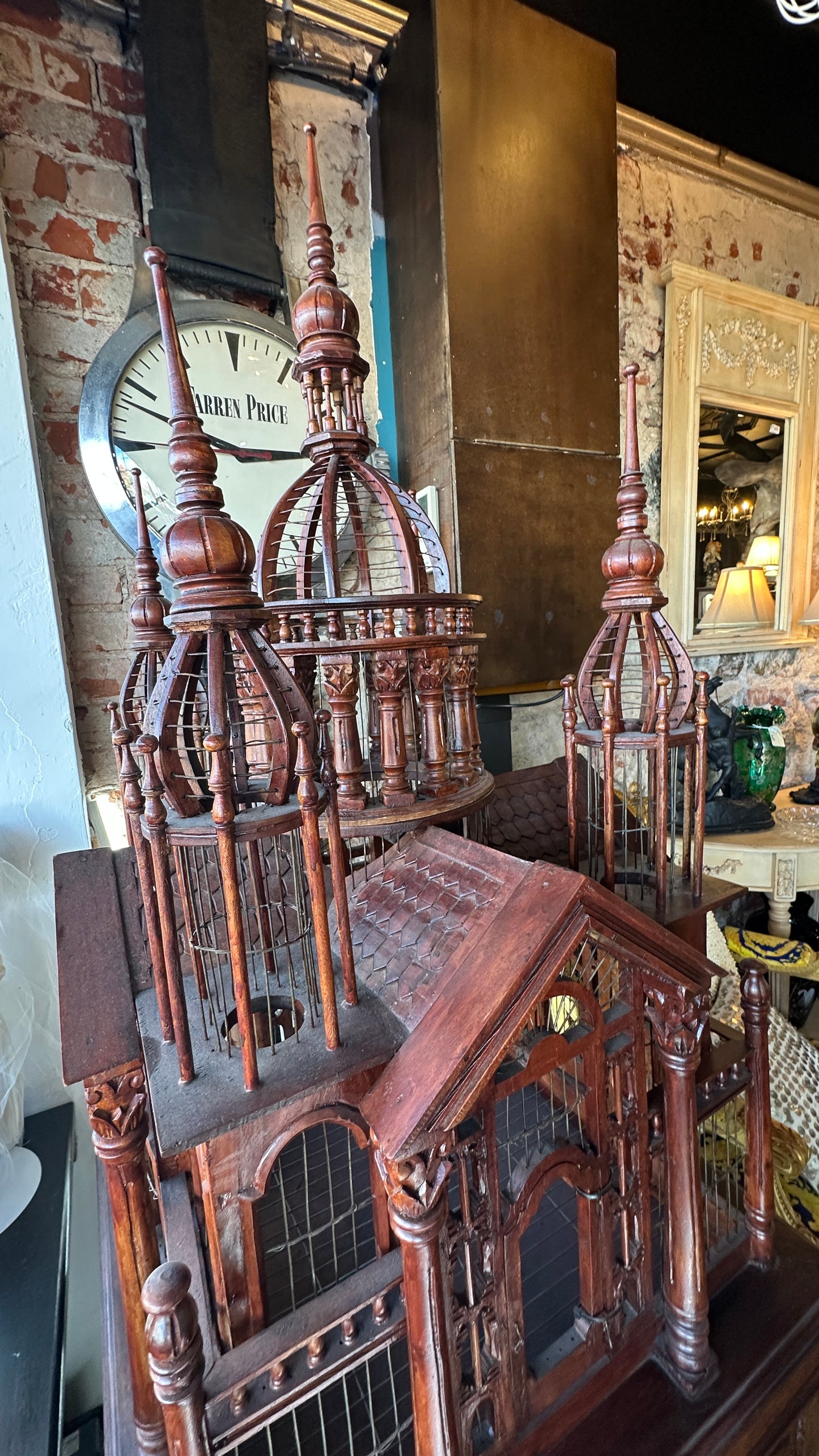 Monumental Mahogany Cathedral Birdcage, 70x70x190cm