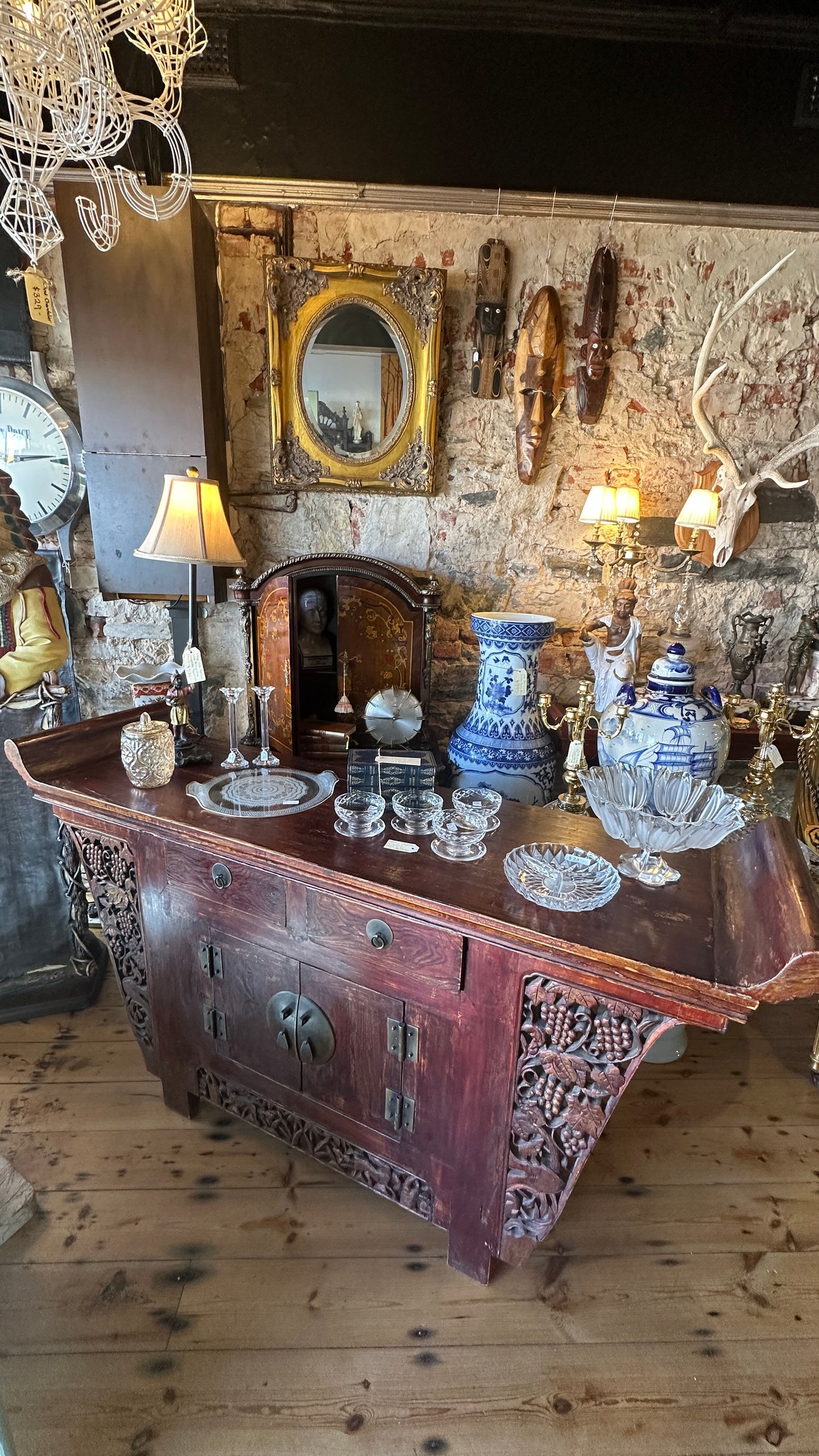 Large Vintage Chinese Antique-Style Carved Hardwood Altar Sideboard