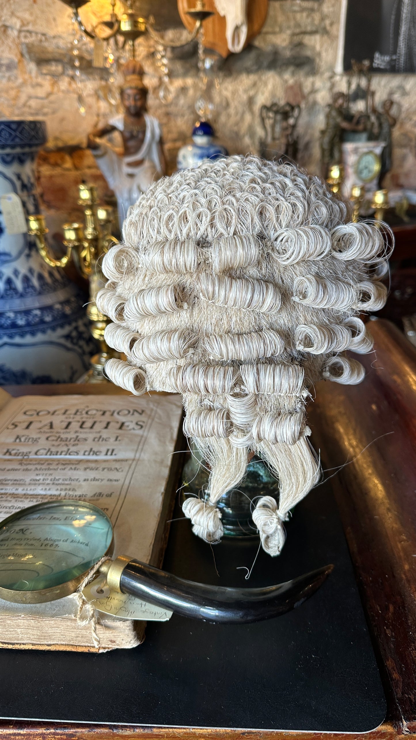Antique English Barrister's Court Wig made from woven horsehair, by Ravenscroft