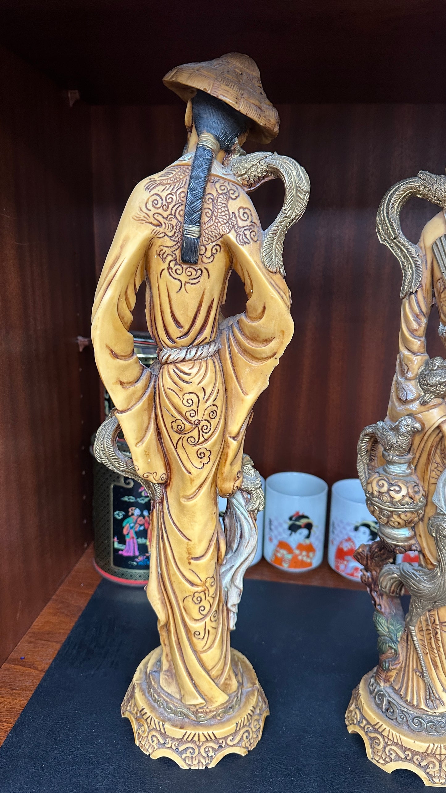 Vintage Chinese Male and Female Statues of Good Luck