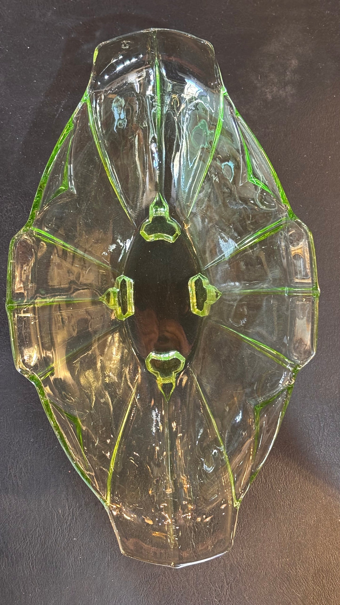 Vintage Uranium Glass Bowl – Art Deco Style, 30cm
