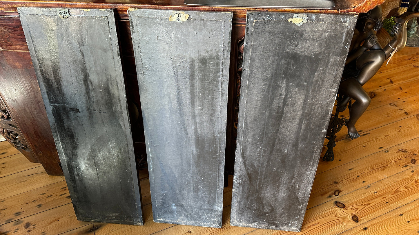 Vintage Asian Black Lacquer & Mother of Pearl Wall Panels - Set of 3