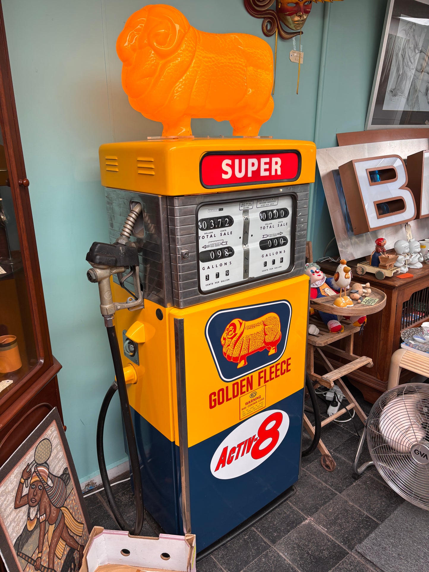 Vintage Wayne Golden Fleece Petrol Bowser Fridge – Rare Dual Hose Service Station Pump