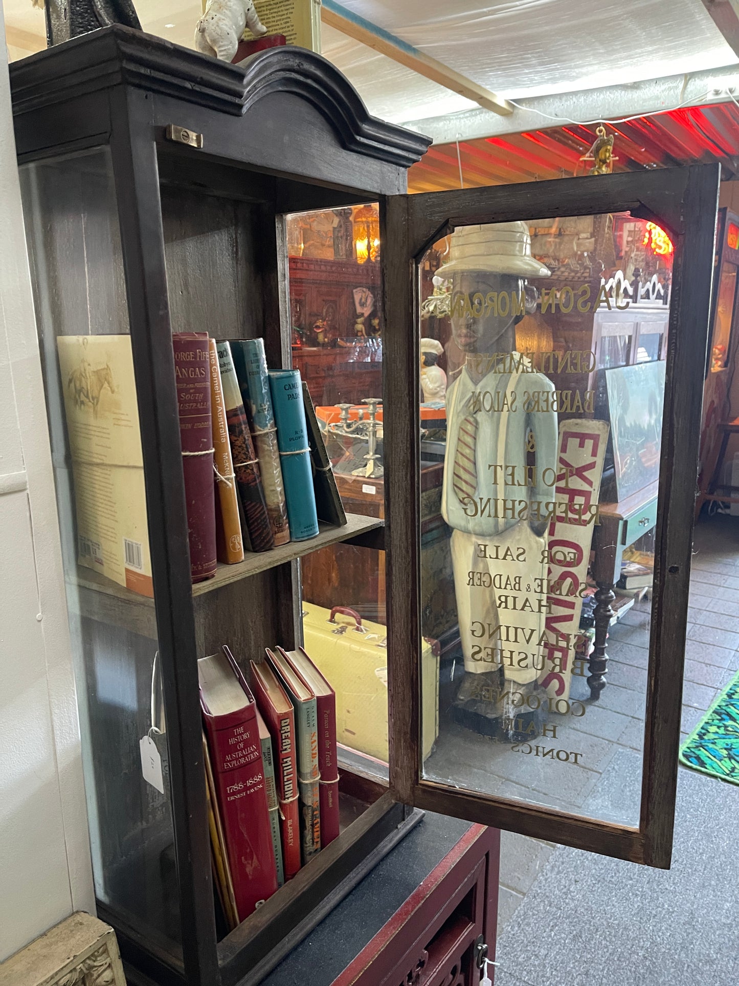 Tall Antique Barber Salon Display Cabinet