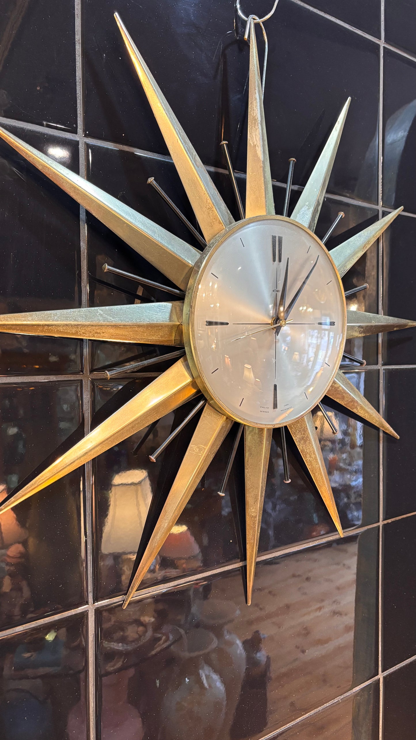 Vintage 1960s Metamec Starburst Wall Clock – Working Mid-Century Nickel & Black Design (60cm)