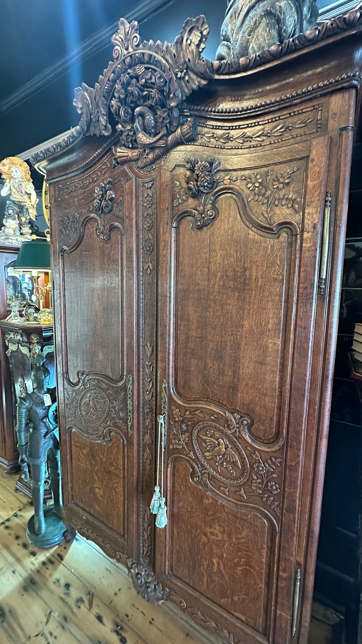 Exceptional 19th Century French Normandy Carved Oak Armoire