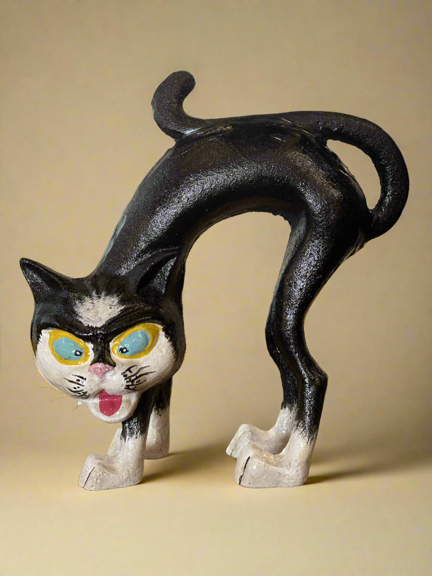 Arched Black Cat Cast Iron Figure