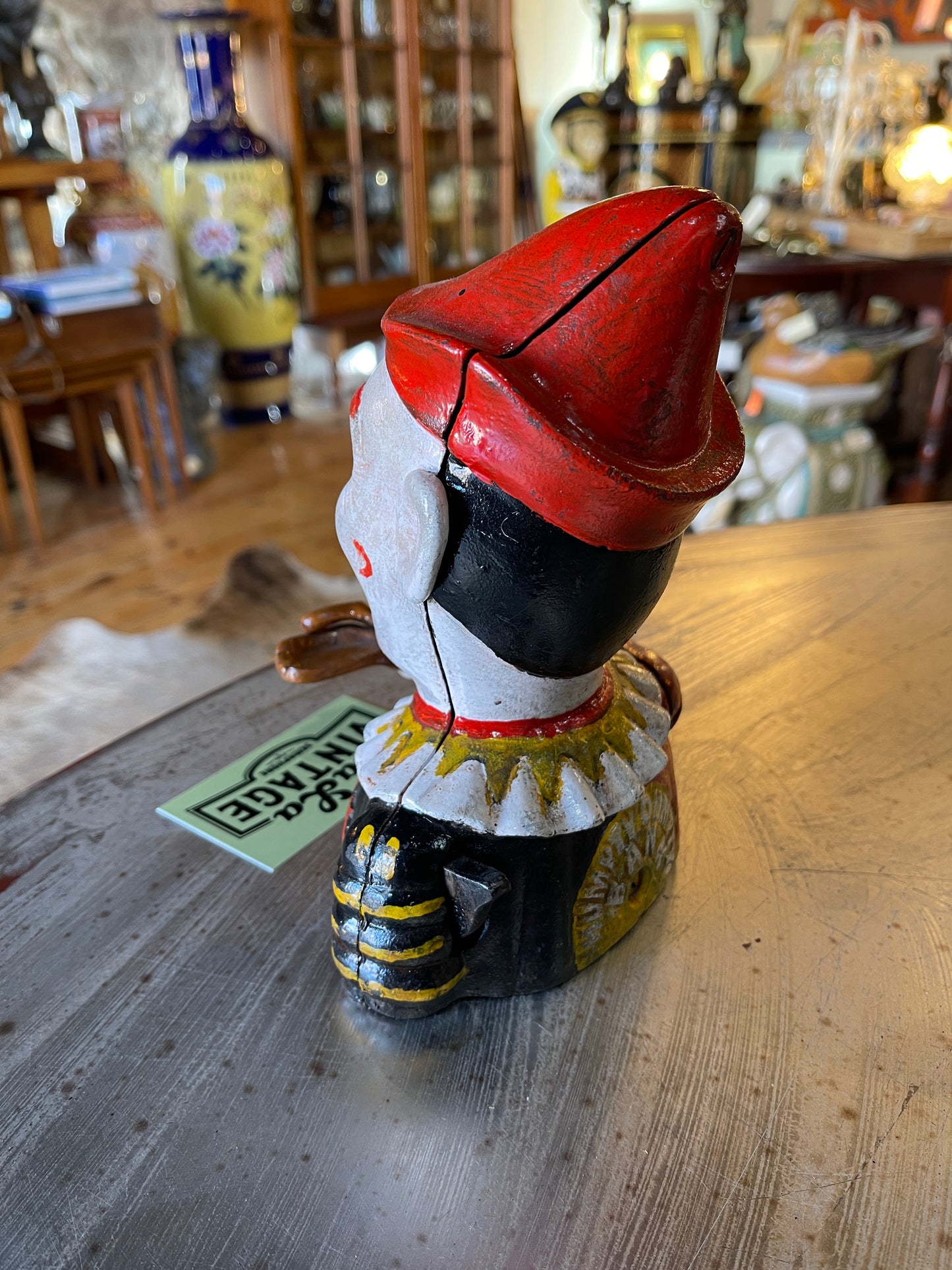 Hand-Painted Cast Iron Clown Moneybox – Vintage Coin Bank