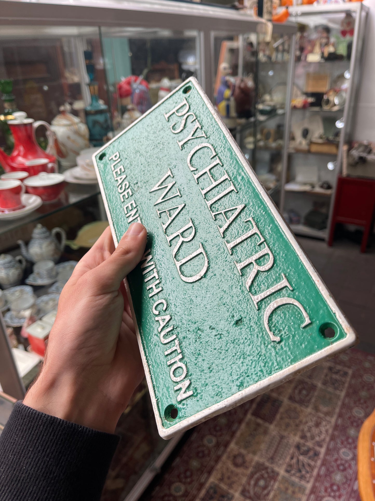 Green Psychiatric Ward Cast Iron Sign