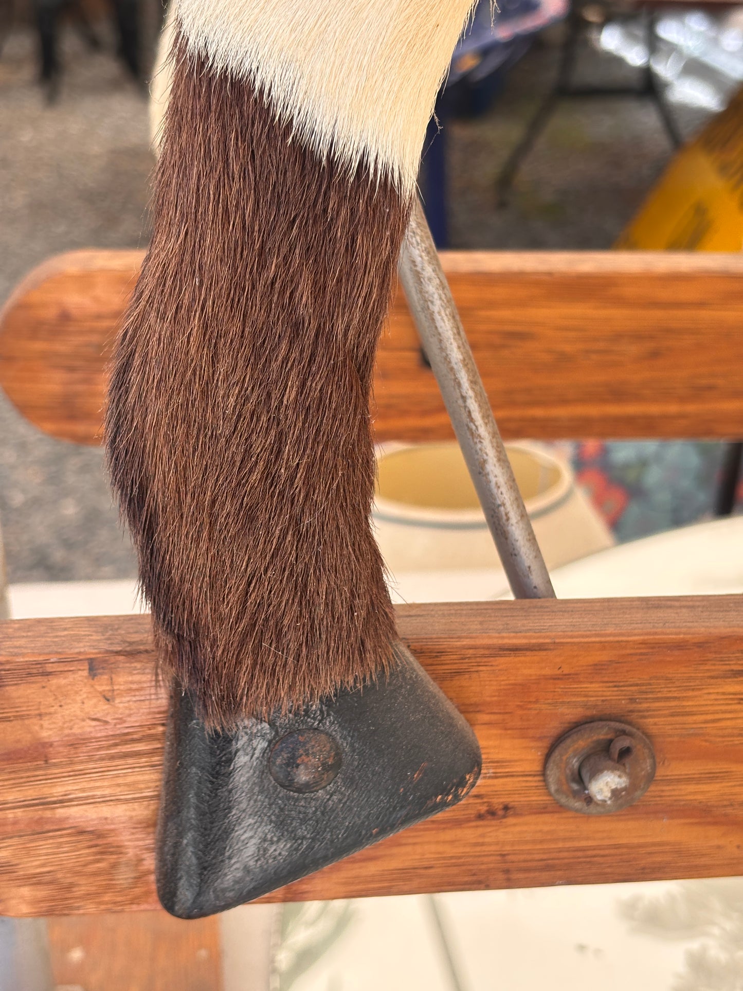 Vintage Rocking Horse with Real Horsehair Hide & Leather Saddle | c.1940s–1960s