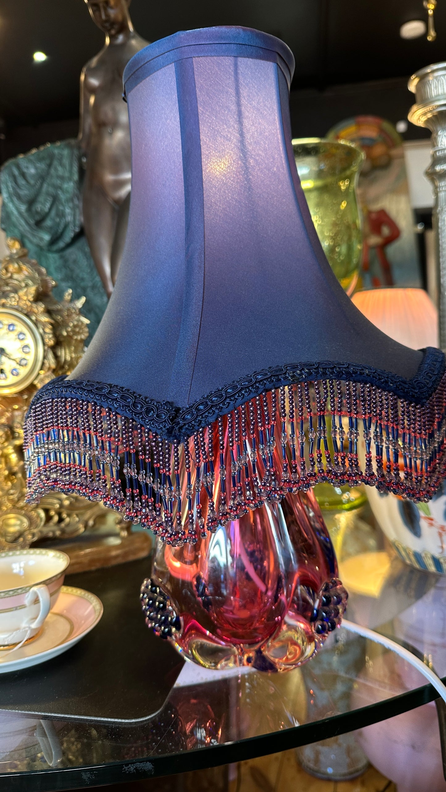 Murano Art Glass Lamp with Beautiful Beaded Shade