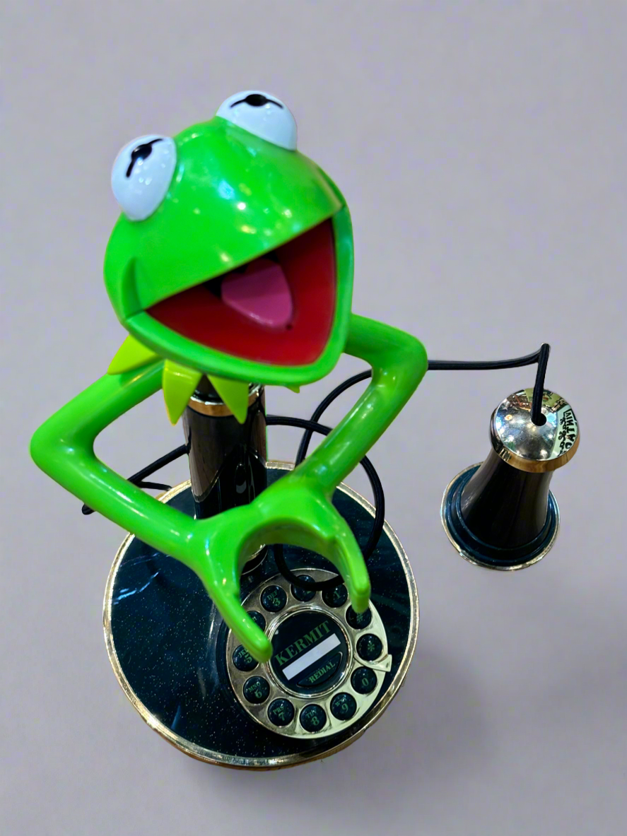 Rare Vintage Kermit The Frog Phone Muppet Sesame Street Collectible TeleMania Corded Candlestick Telephone