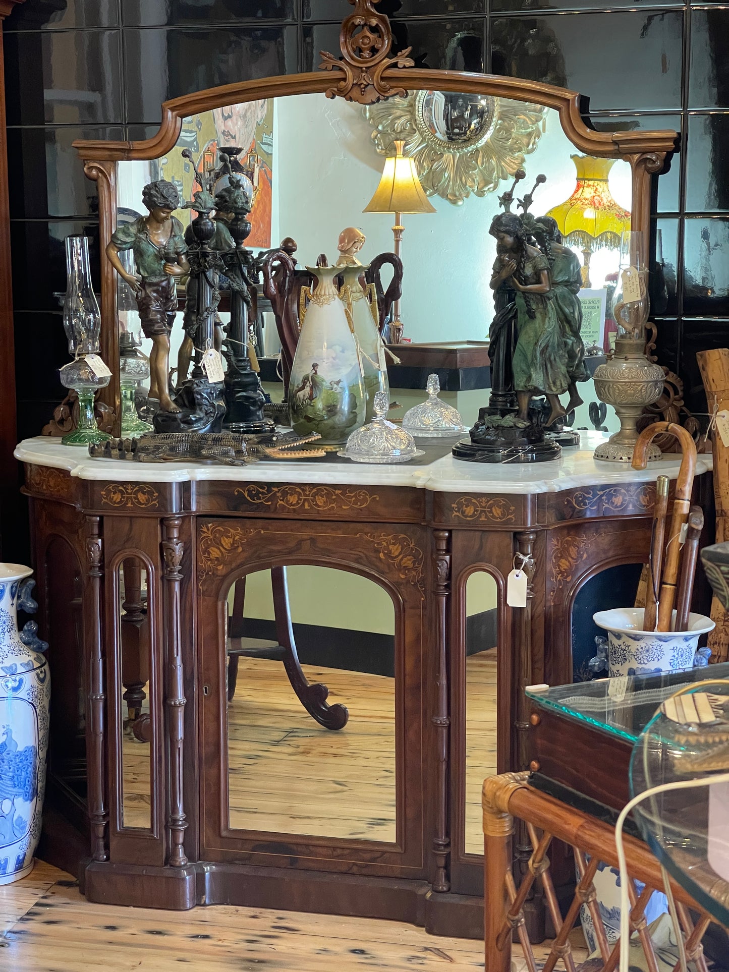 Exquisite Victorian Walnut Inlaid Credenza