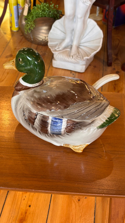 Vintage Japanese Duck Tureen with Ladle – Hand-Painted Mallard Soup Server (c.1980s)