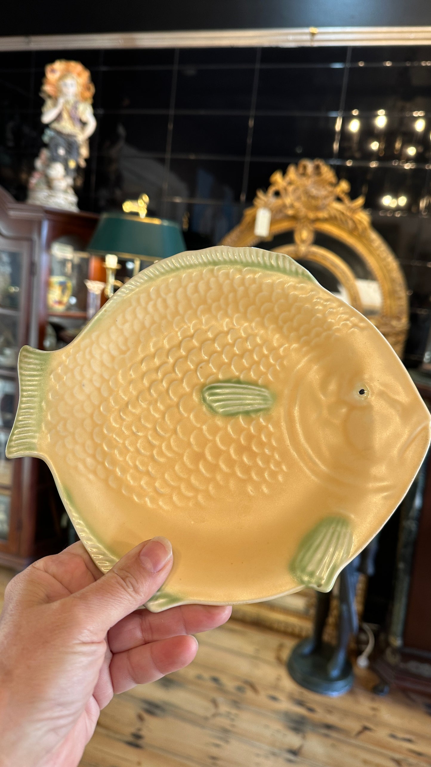 Vintage fish-shaped plates made by Shorter & Son of Stoke-on-Trent, England, sold separately
