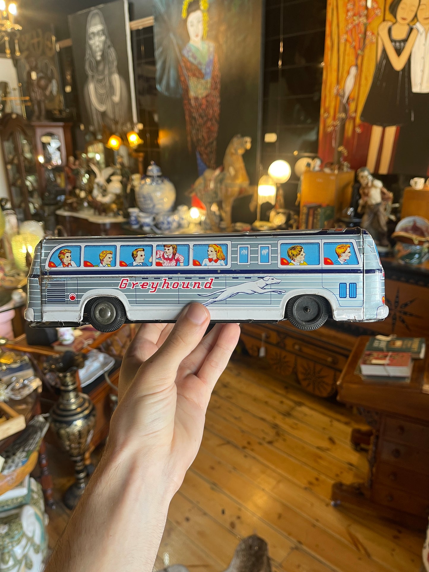 Vintage 1960s Tin Toy Litho Greyhound Friction Bus – Made in Japan