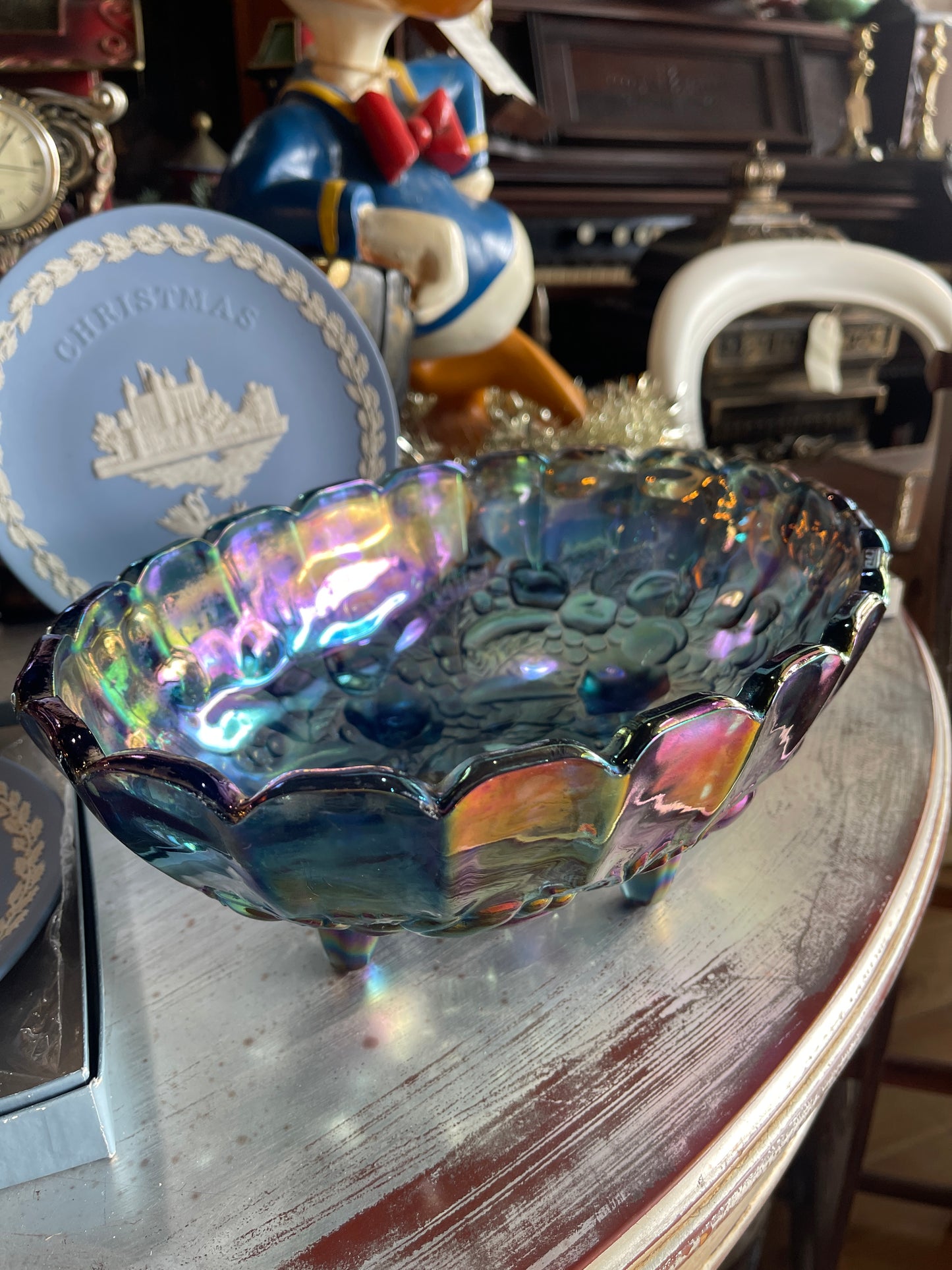 Carnival Glass Footed Fruit Bowl  - 1970s Indiana