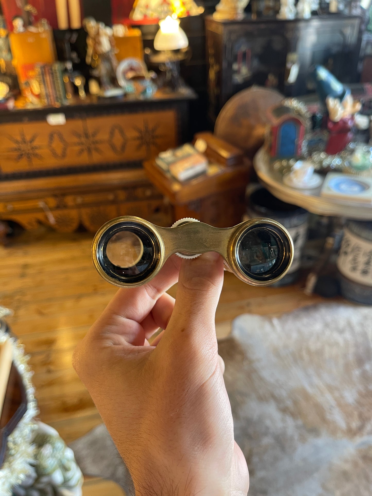 Antique Brass & Mother of Pearl Opera Glasses Binoculars with Velvet Purse - Circa 1890s