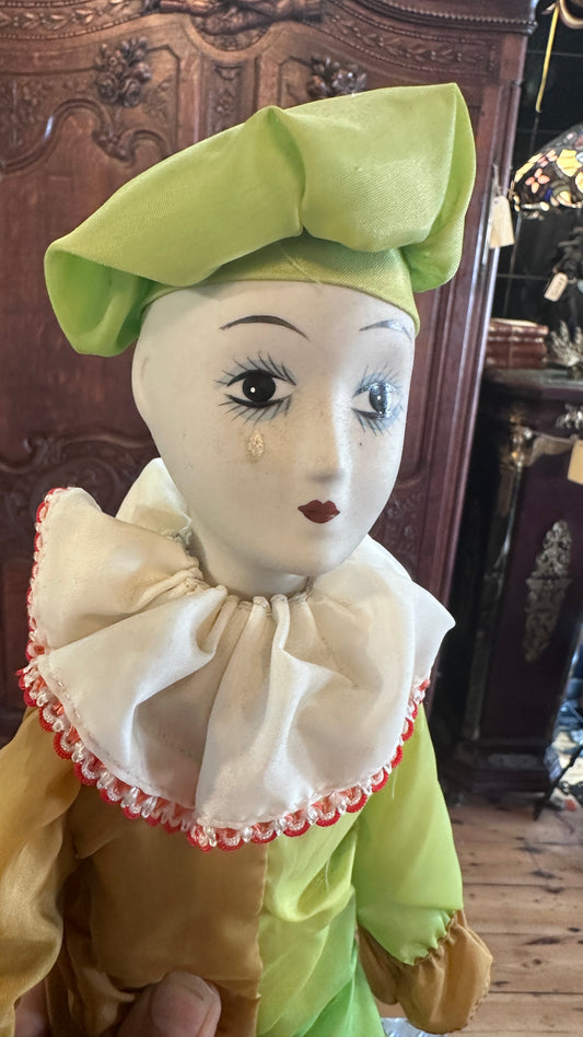 Vintage Porcelain Pierrot Harlequin Doll
