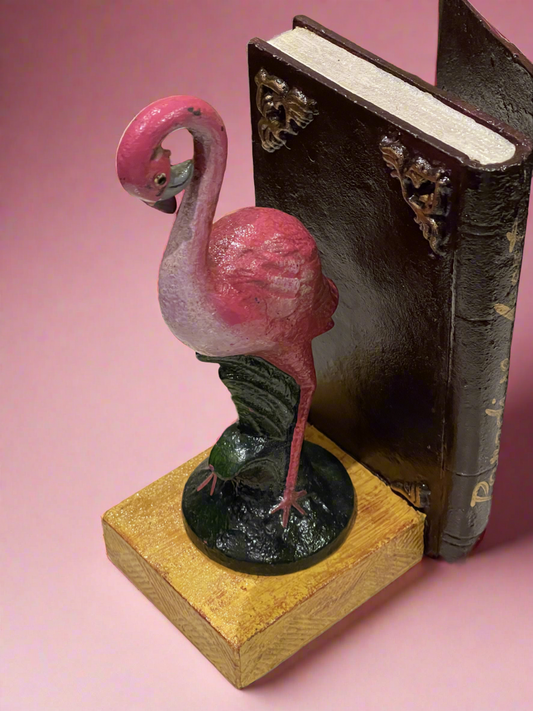 Pink Flamingo Cast Iron Bookends