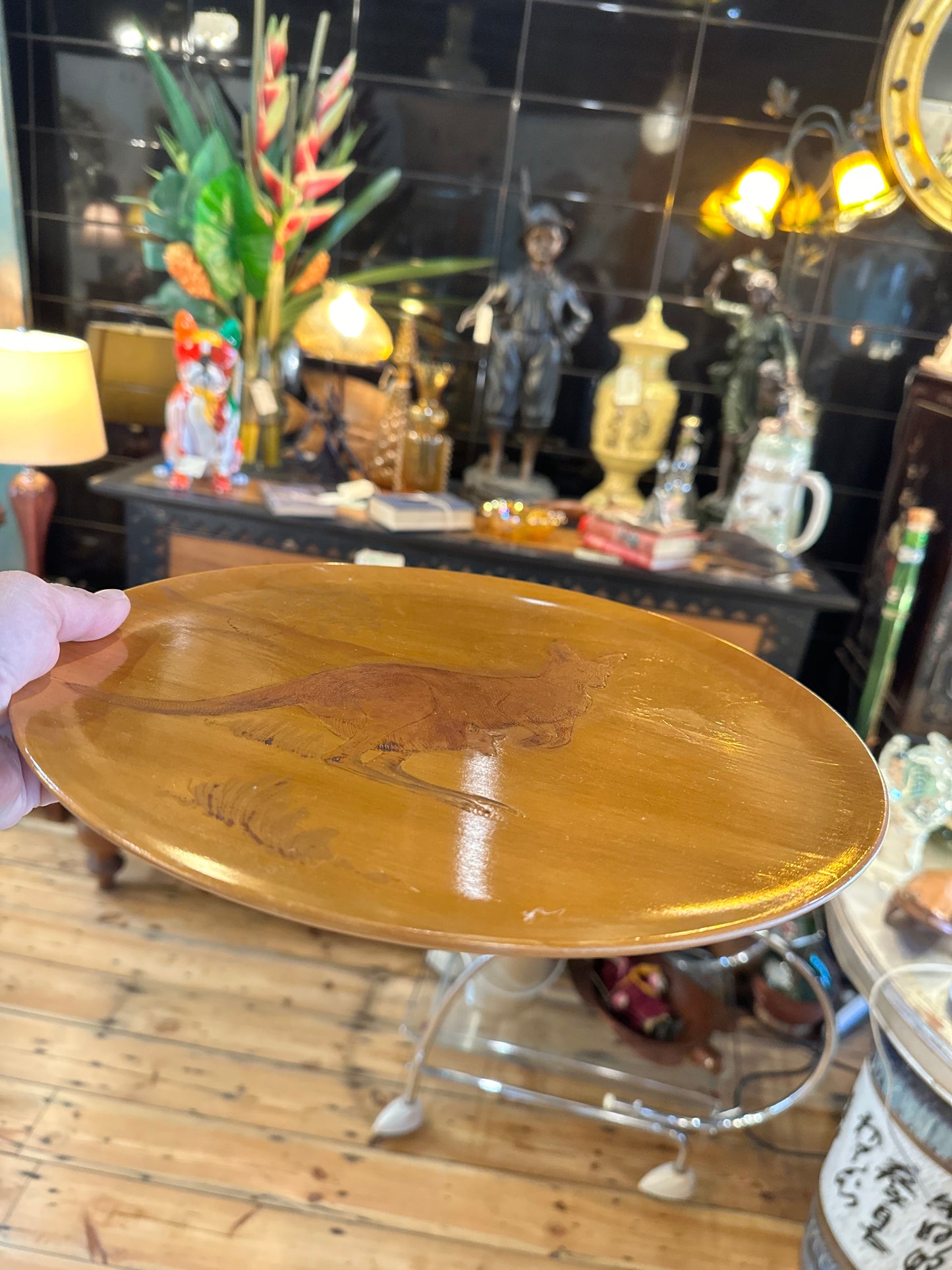 Australian Kangaroo Wooden Wall Art Plate, Vintage