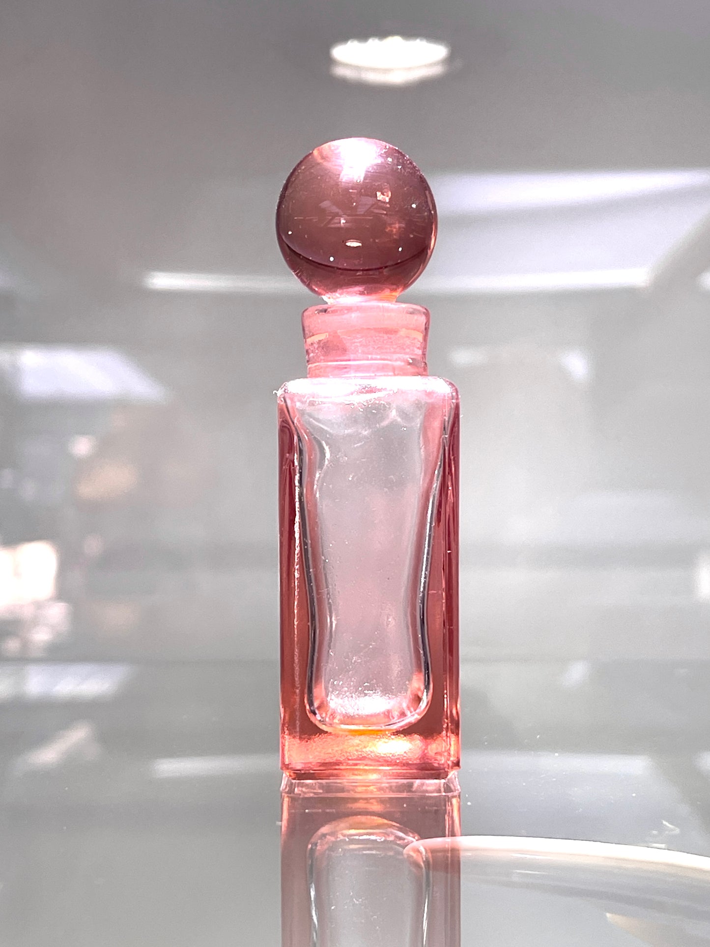 Antique Handcrafted Pink Glass Perfume Bottle with Stopper