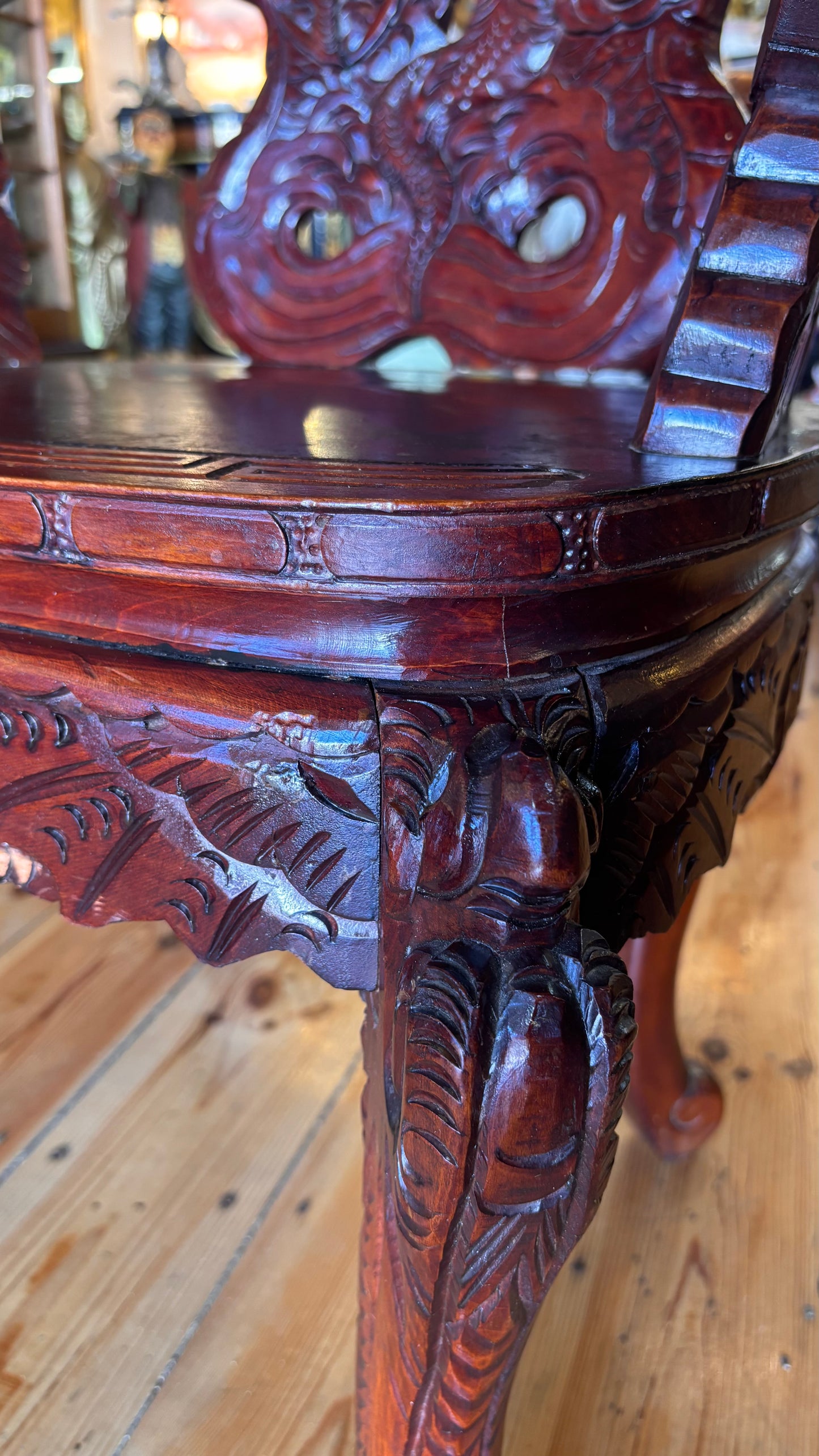 Antique Chinese Carved Dragon Throne Chair | Hand-Carved Hardwood Armchair