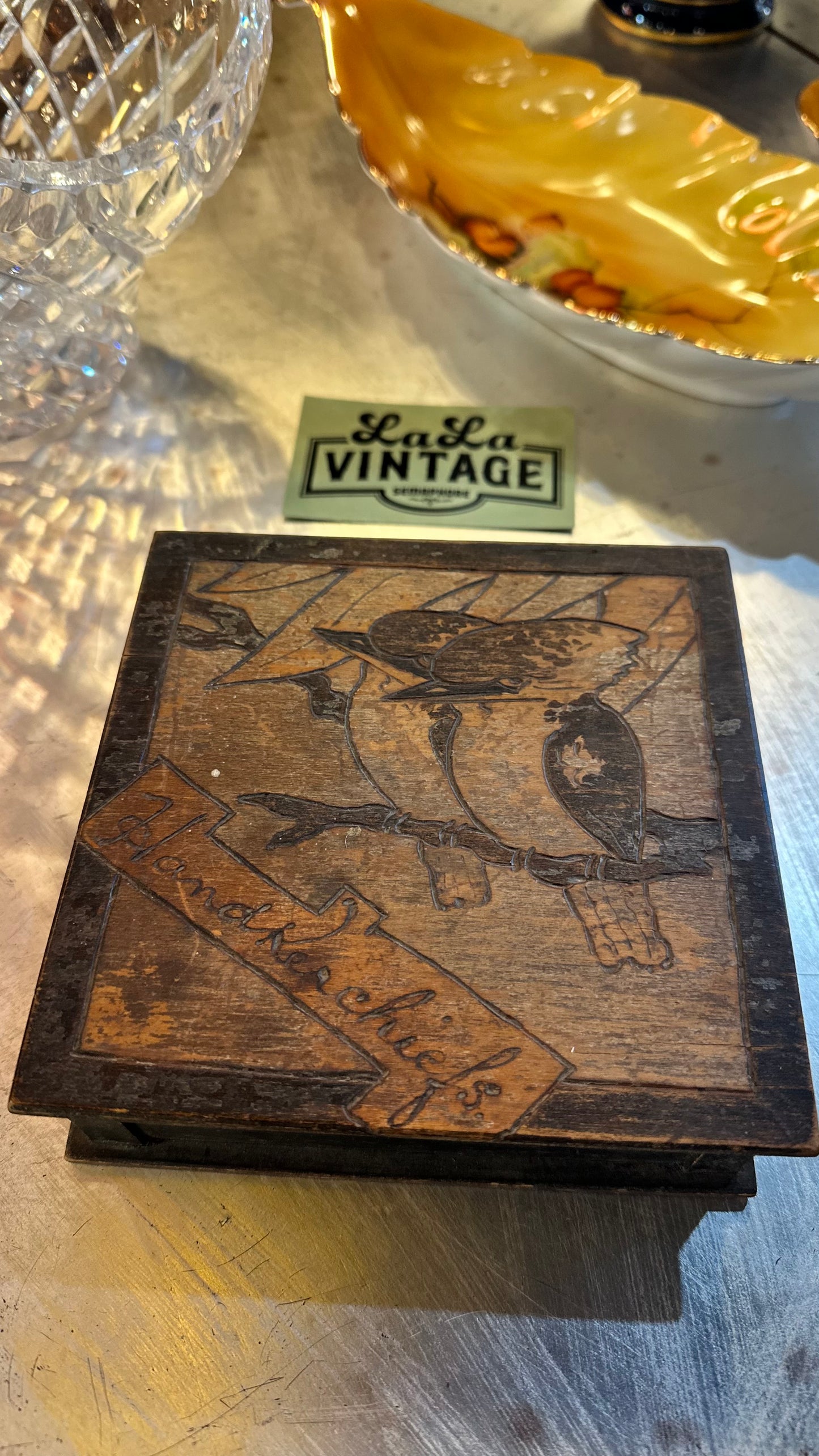 Handkerchief Box, Antique wooden