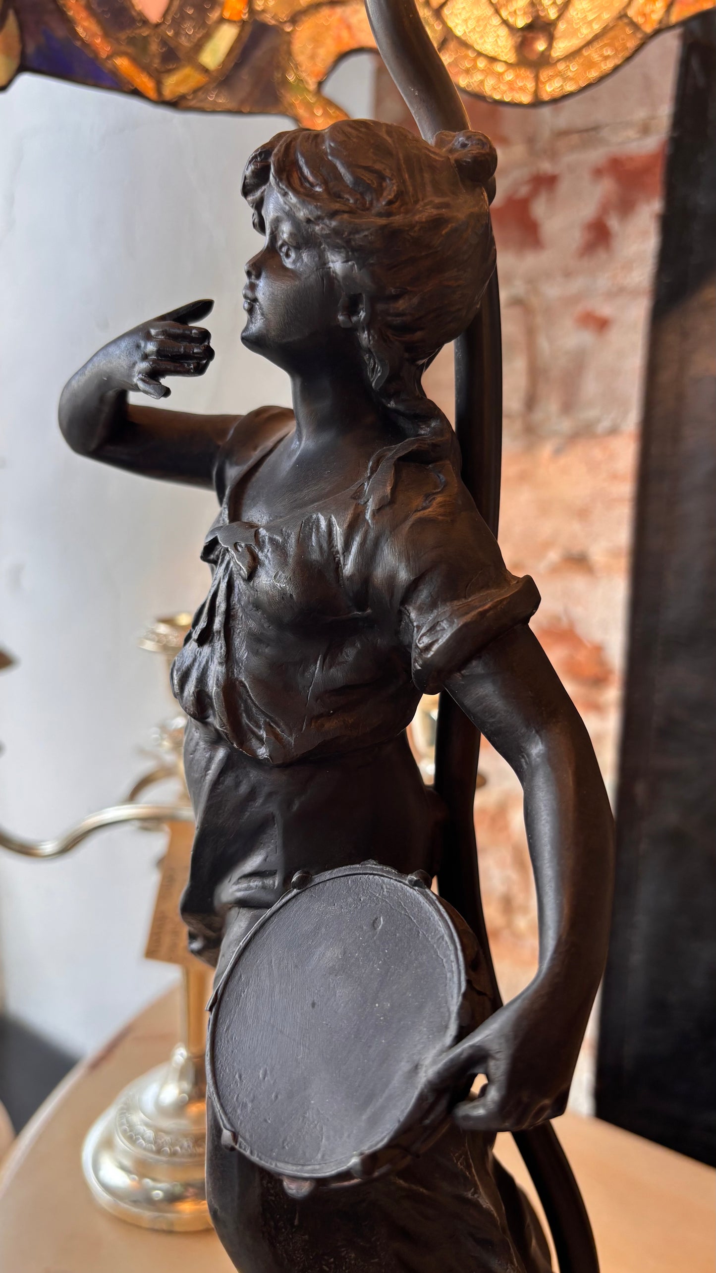 Tiffany-Style Figural Lamp – Stained Glass Shade – 68cm