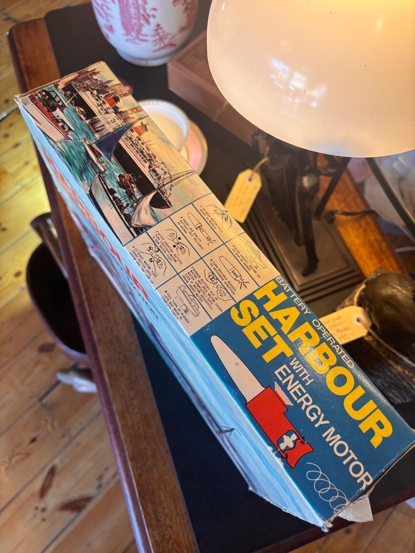 Vintage 1960s Battery Operated Harbour Set with Energy Motor – Boxed Hong Kong Toy Boats