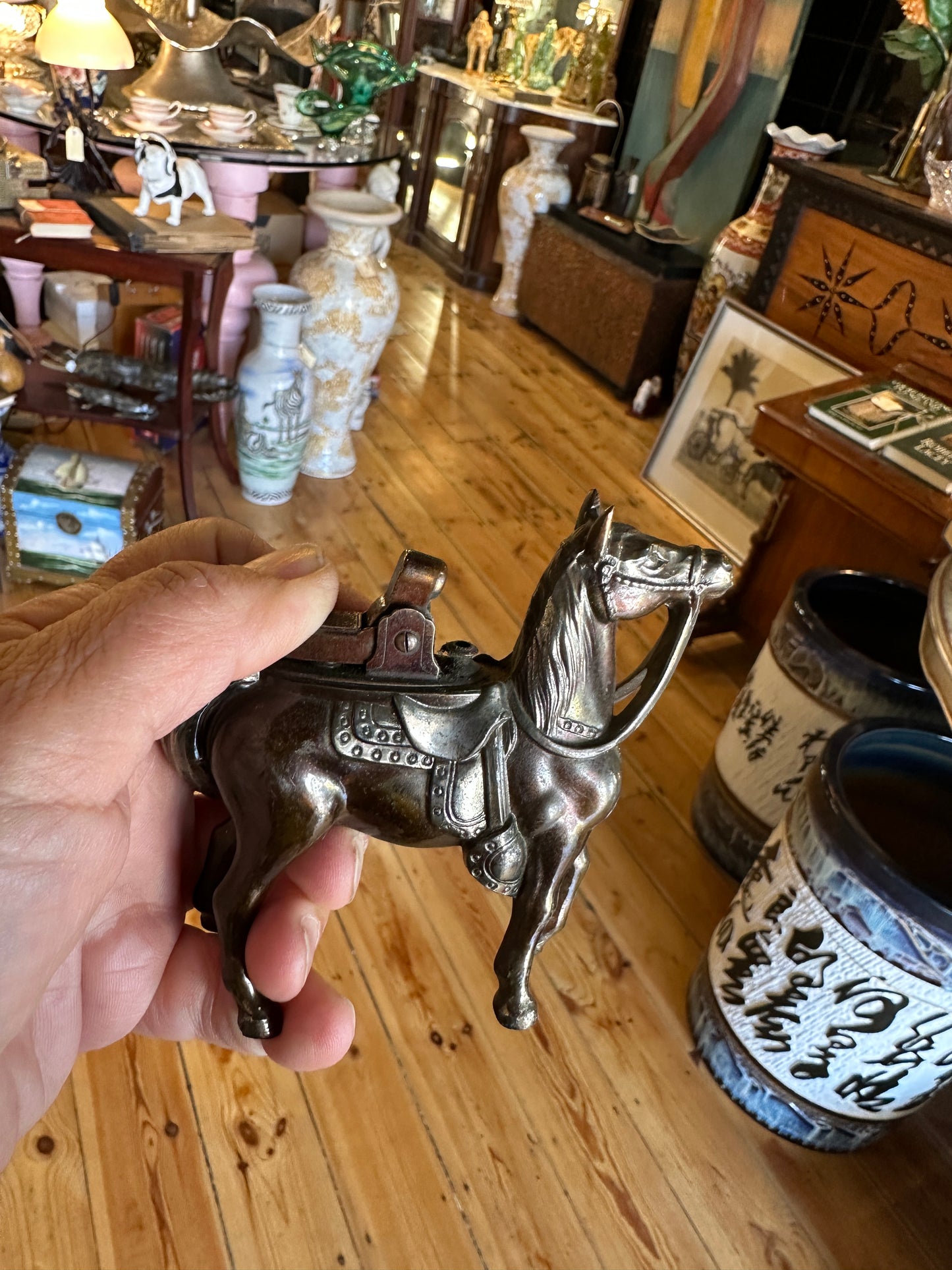 Vintage metal horse table lighter