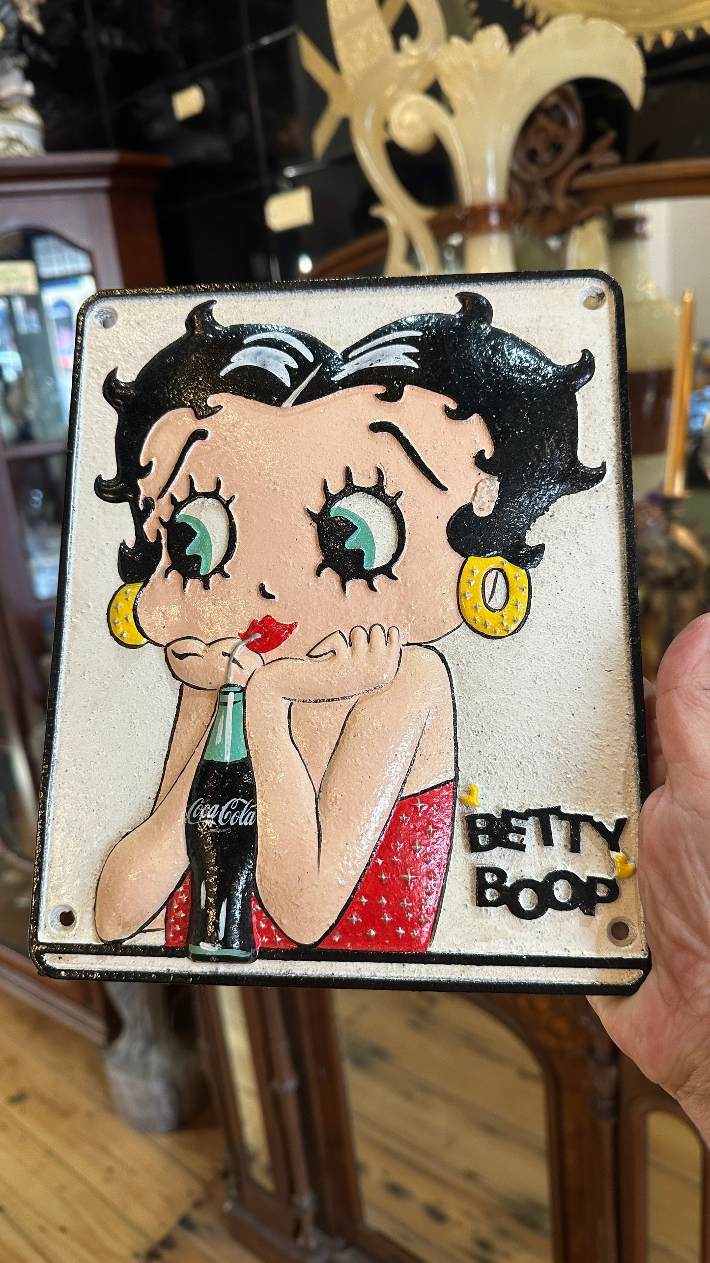 Cast Iron Betty Boop Drinking Coke Sign