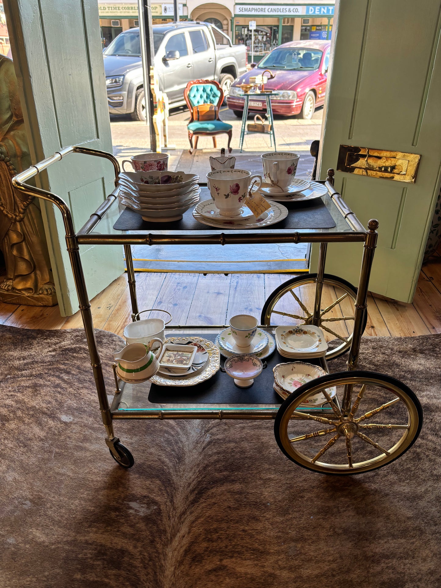 Elegant Brass Drinks Trolley