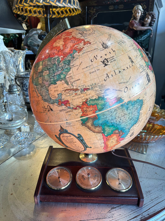 World Globe Lamp with 3 Gauge Weather Station – World Discoverer