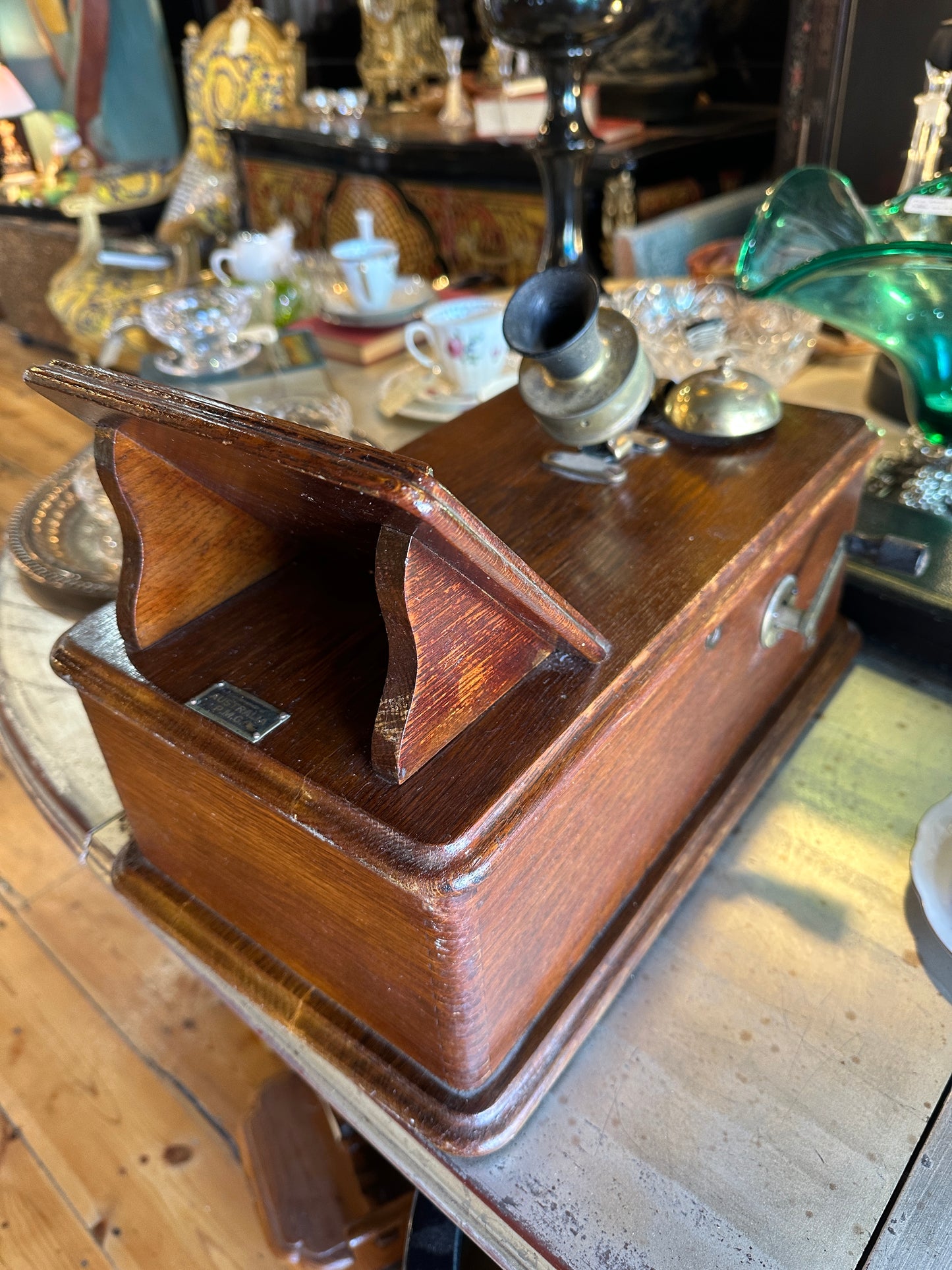Antique Commonwealth of Australia PMG magneto oak wall telephone