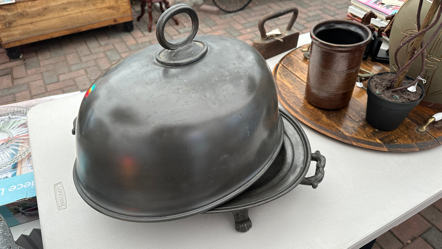 Antique large pewter meat dome or food cloche, circa 1870-1900