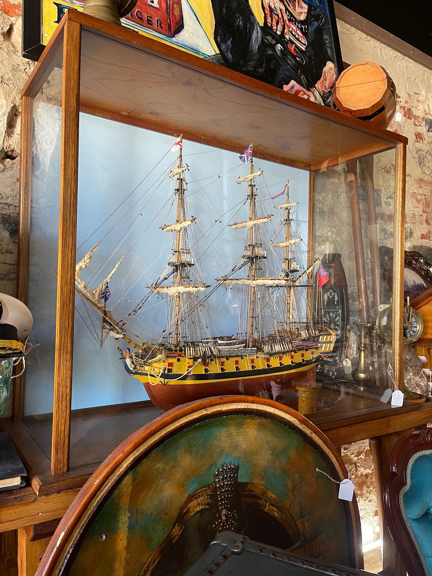 Huge Hand-Made Model Ship In Glass Display Case