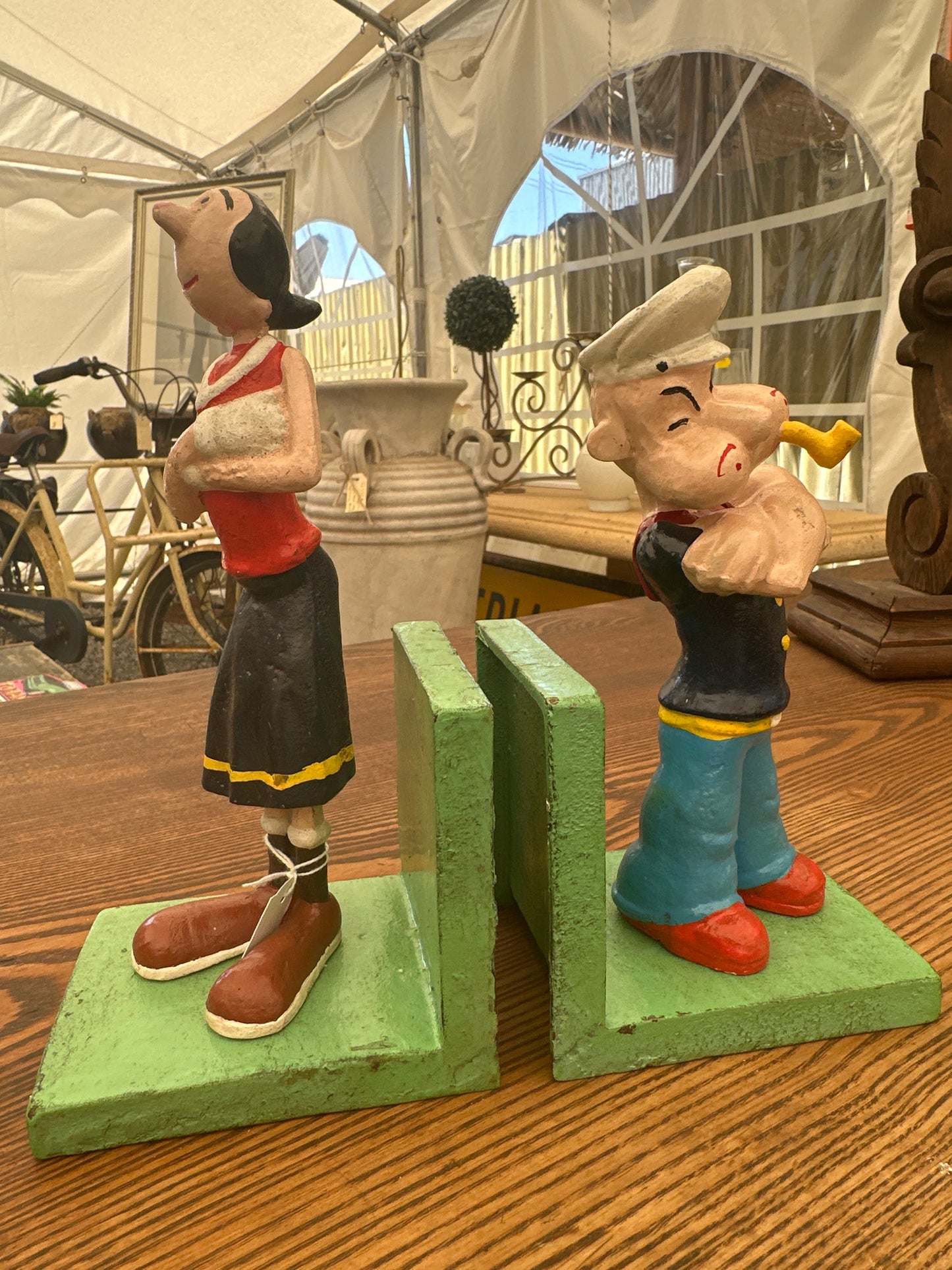 Cast Iron Popeye and Olive Bookends