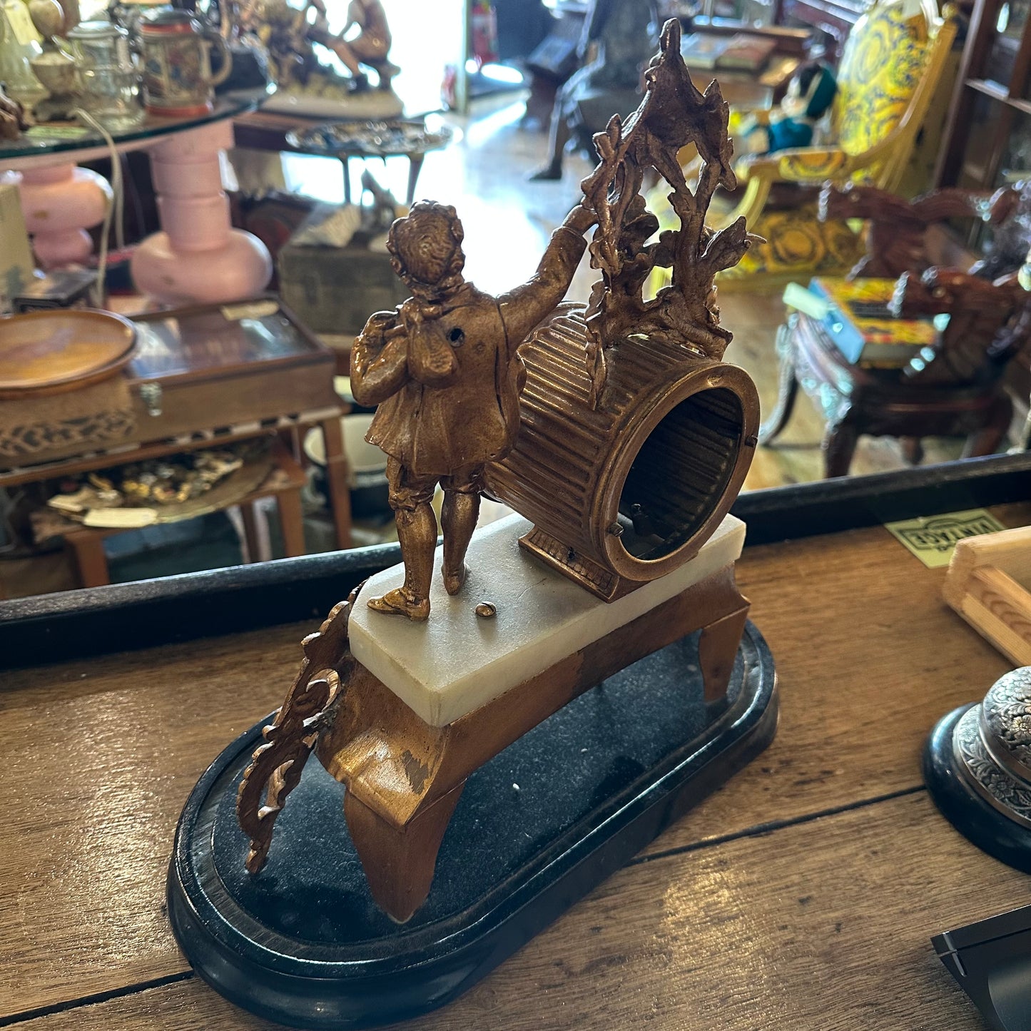 Antique 19th Century French-Style Gilt Spelter & Marble Mantel Clock Case – Rococo Revival