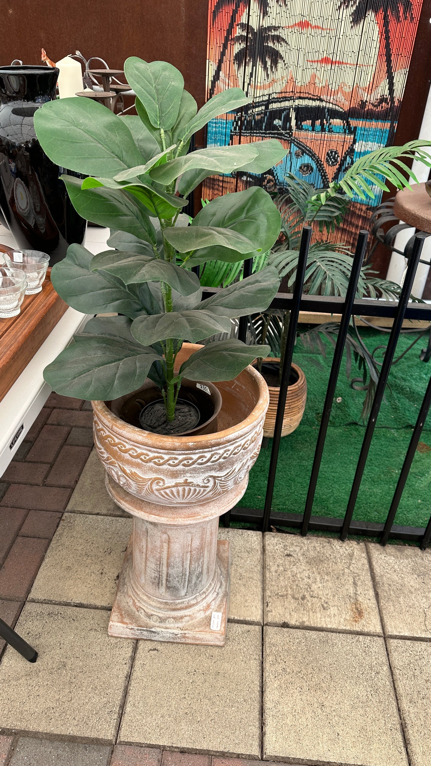 Two piece - Classical terracotta pedestal and pot planter, 4 sets available