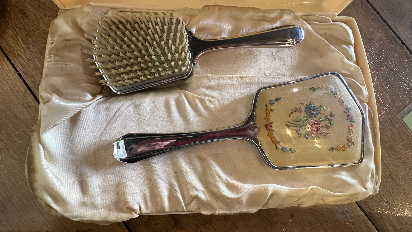 Vintage Vanity Set, with Hairbrush and Hand Mirror