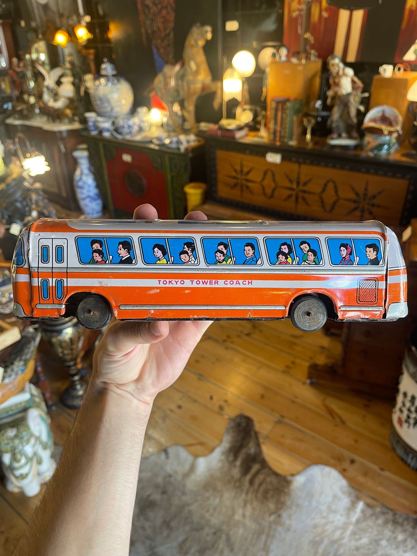 Vintage 1950s Tin Toy Litho Tokyo Tower Coach Friction Bus – Made in Japan