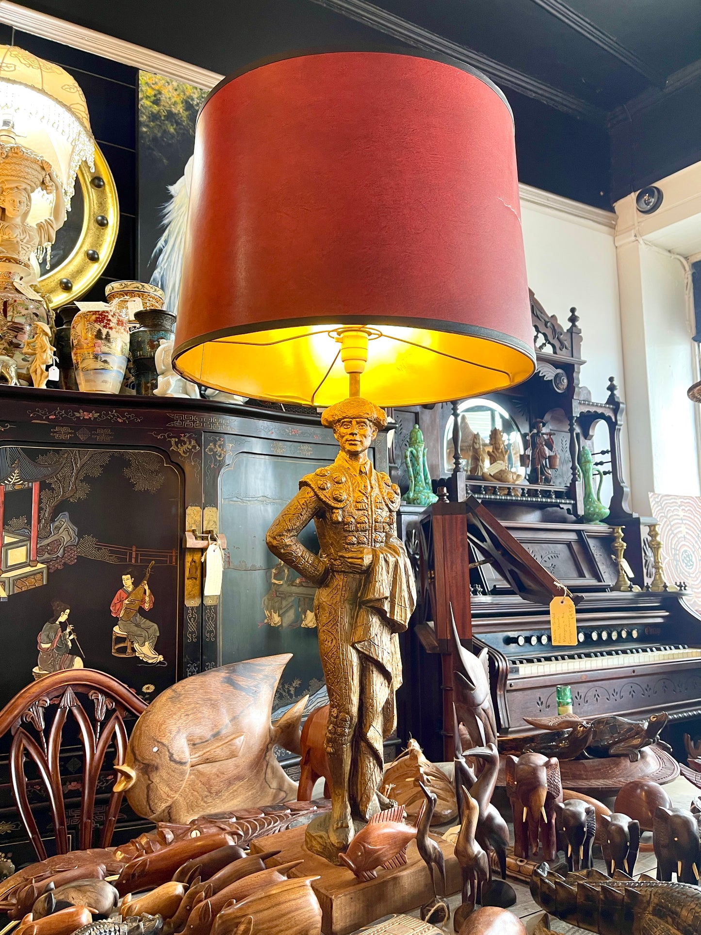 Carved Wooden Statue Matador Lamp