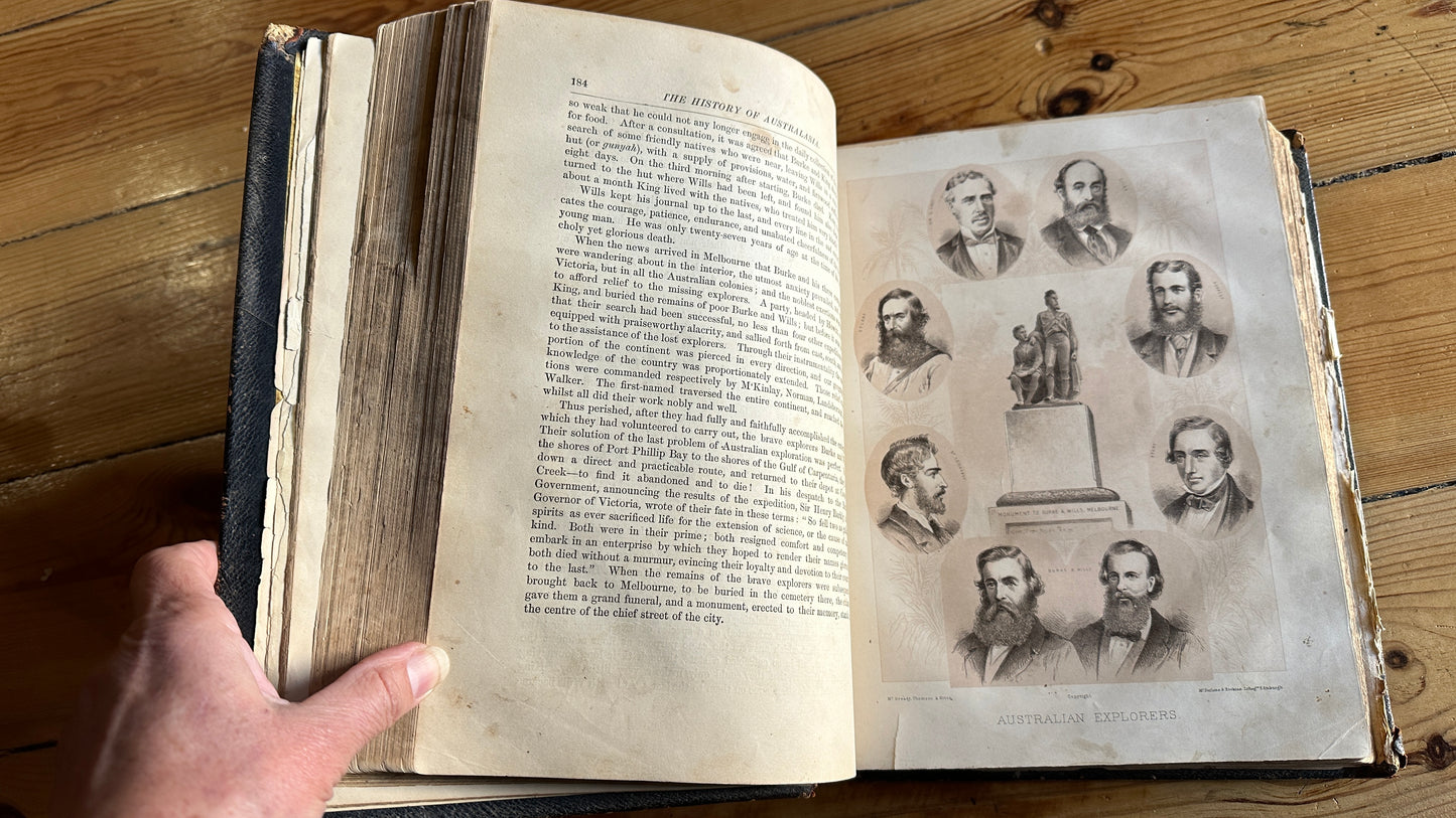 Antique leather-bound 1878 edition of The History of Australasia by David Blair, published by McGready, Thomson & Niven