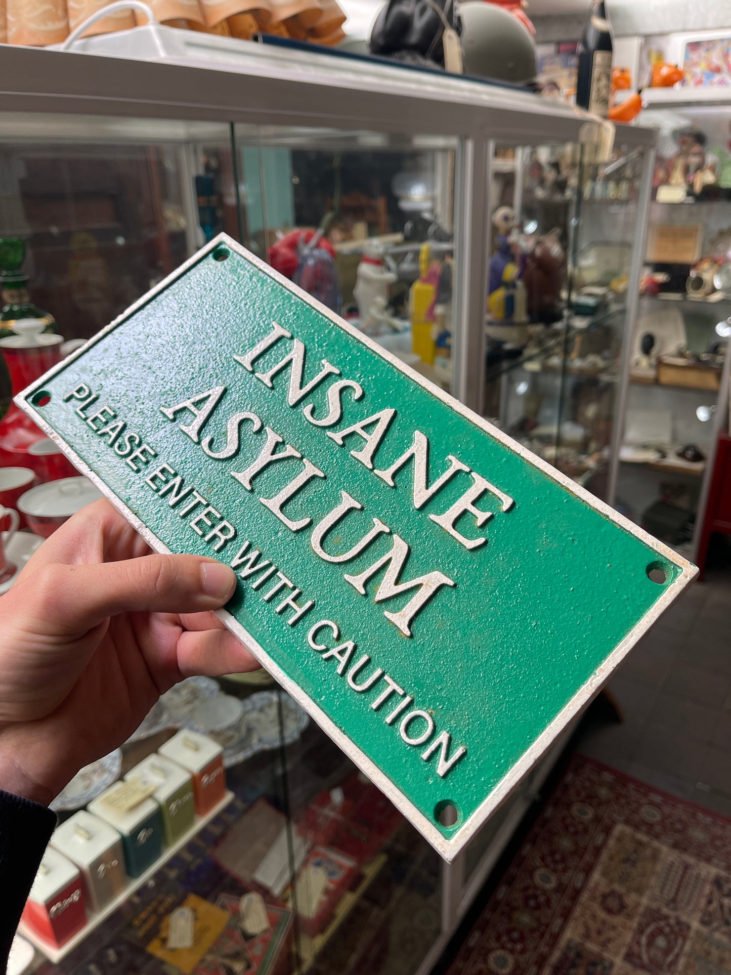 Green Insane Asylum Cast Iron Sign