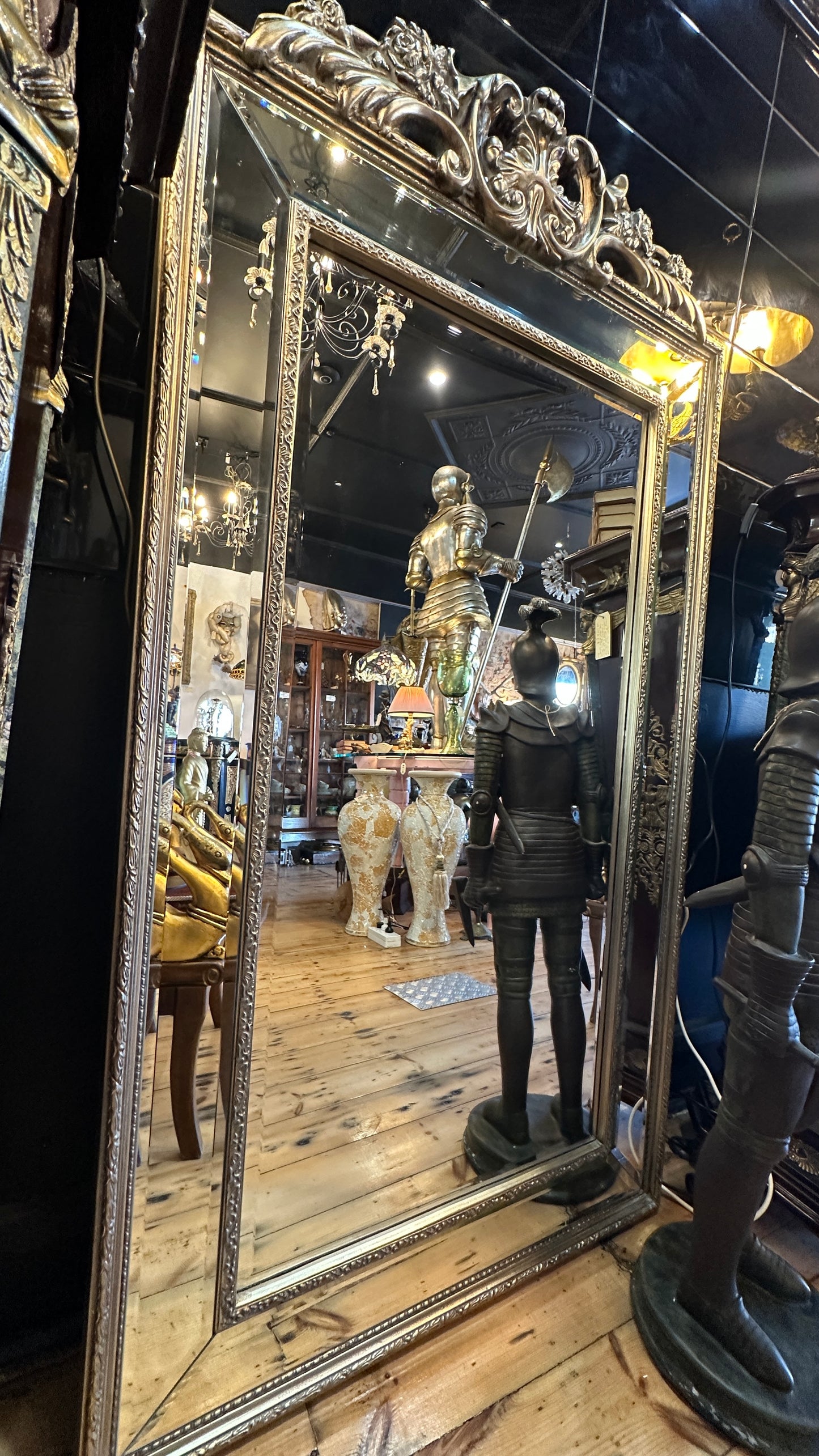 Ornate champagne gilt framed floor mirror